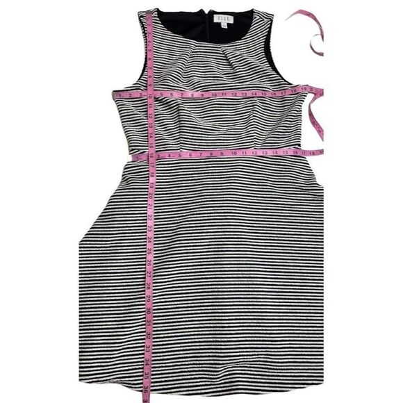Elle Black White Stripe Pleated Neck Fit & Flare Dress Sz Large - Picture 6 of 9